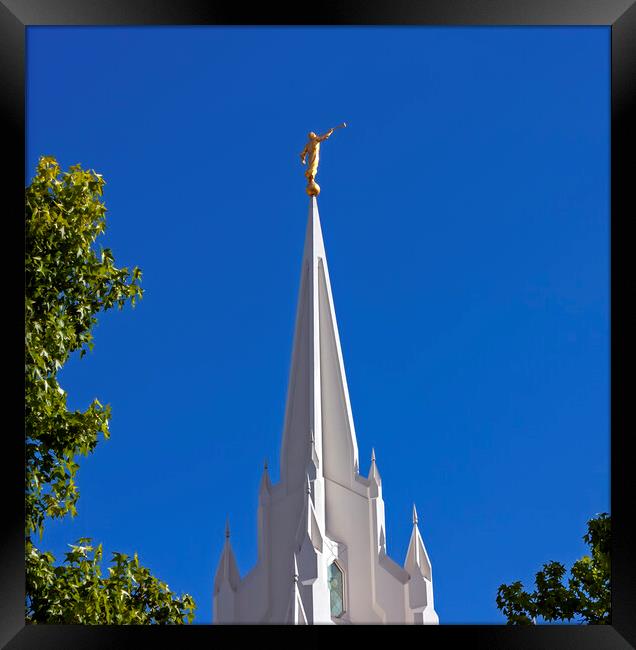 Sculpture of angel moroni atop of a Mormon Temple.	 Framed Print by Mikhail Pogosov