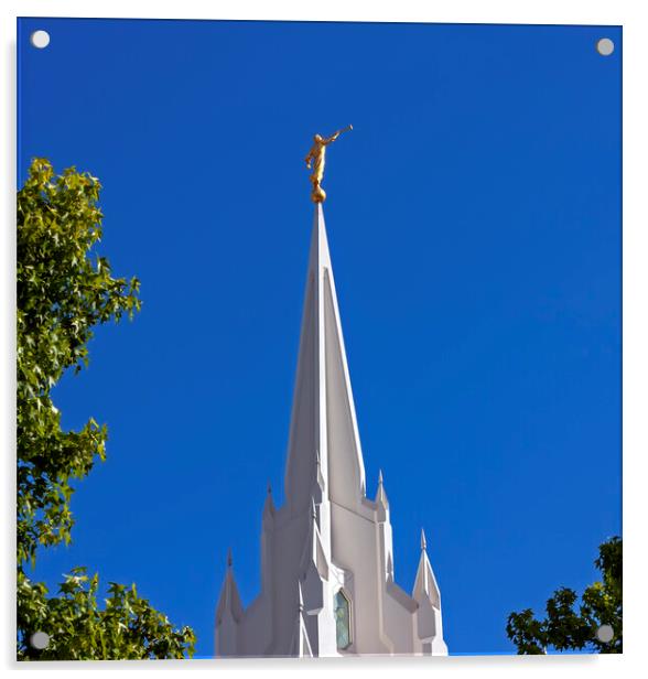 Sculpture of angel moroni atop of a Mormon Temple.	 Acrylic by Mikhail Pogosov