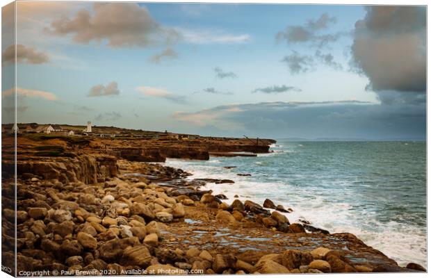 The Coast near Portland Bill on a stormy Autumn Morning Canvas Print by Paul Brewer