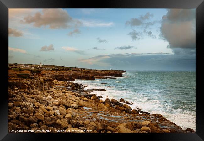 The Coast near Portland Bill on a stormy Autumn Morning Framed Print by Paul Brewer