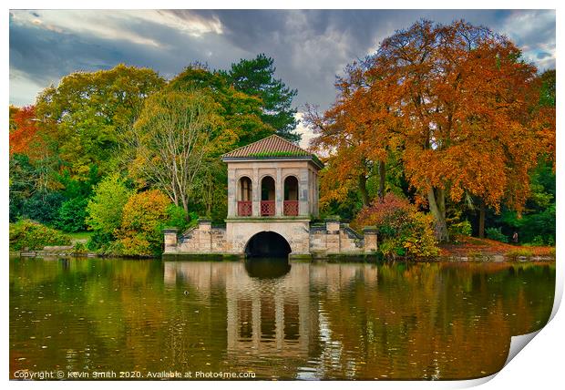 Birkenhead Park Boathouse in Autumn Print by Kevin Smith