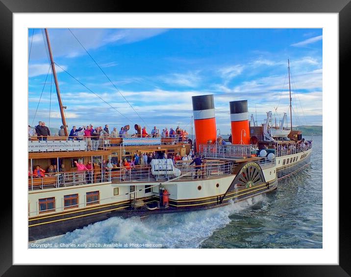 The Waverley Paddle Steamer departs Millport Pier Framed Mounted Print by Charles Kelly