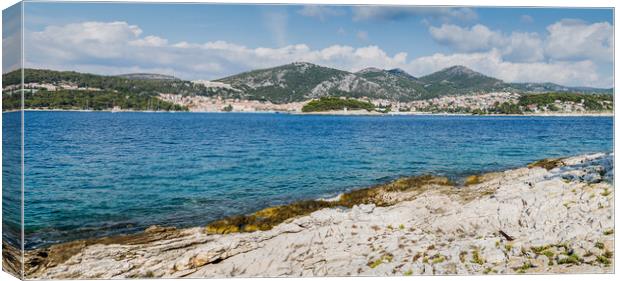 Panorama of Hvar Town from one of the Pakleni Islands Canvas Print by Jason Wells