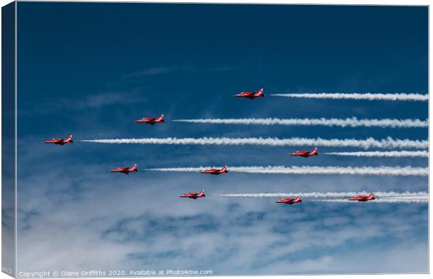 The Red Arrows at Kent County Show Canvas Print by Diane Griffiths