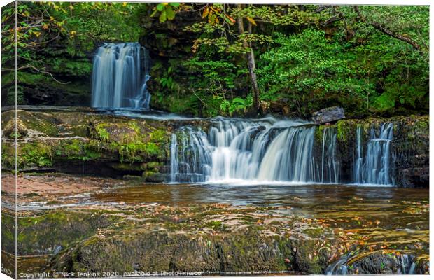 Lower Ddwli Waterfall in the Vale of Neath Wales Canvas Print by Nick Jenkins