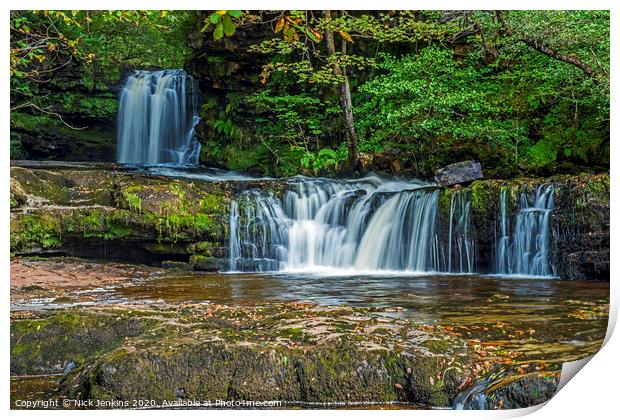 Lower Ddwli Waterfall in the Vale of Neath Wales Print by Nick Jenkins