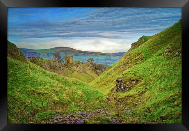 Peveril Castle from Cave Dale Framed Print by Darren Galpin