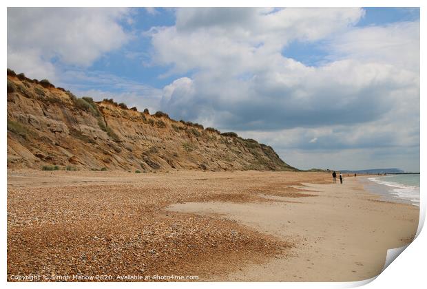 A sweeping view across the beach at Hengistbury Head Print by Simon Marlow
