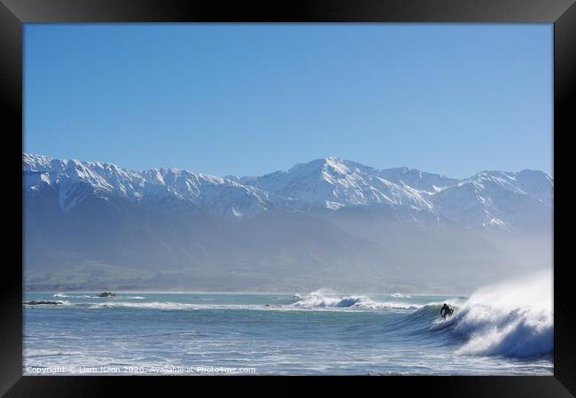 Surfs Up at Kaikoura, New Zealand. Framed Print by Liam Neon