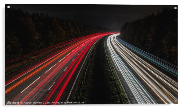 Light Trails on the M25 Acrylic by Adrian Rowley