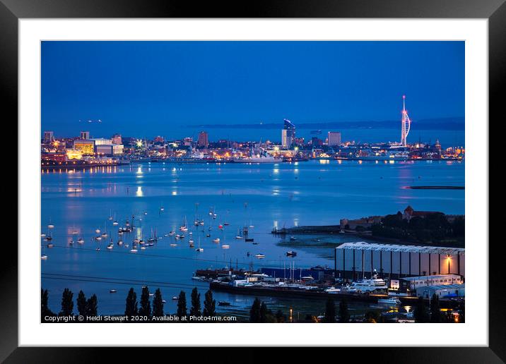 Portsmouth Harbour at Night, Hampshire, England Framed Mounted Print by Heidi Stewart