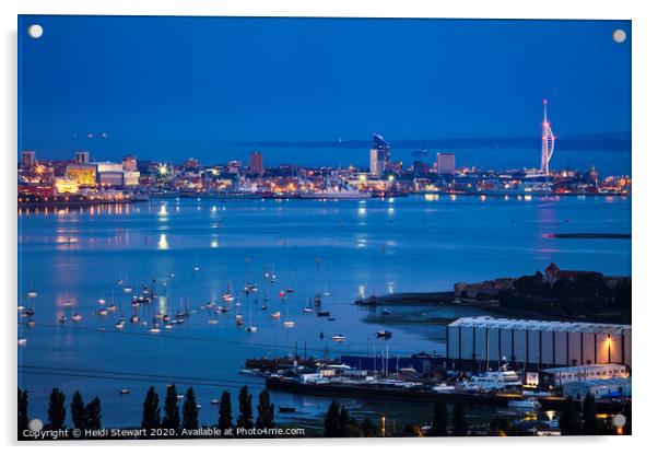 Portsmouth Harbour at Night, Hampshire, England Acrylic by Heidi Stewart