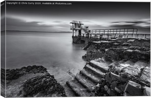 Blackrock Diving Tower Salthill Galway Ireland Black and White Seascape Canvas Print by Chris Curry