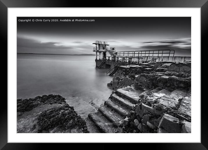 Blackrock Diving Tower Salthill Galway Ireland Black and White Seascape Framed Mounted Print by Chris Curry