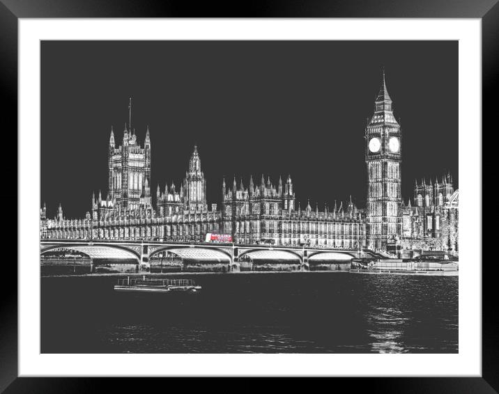 London Bus Westminster Framed Mounted Print by Louise Godwin