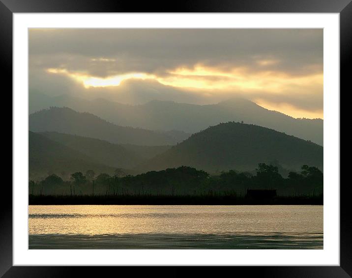 Sunrise over Lake Inle Framed Mounted Print by Serena Bowles