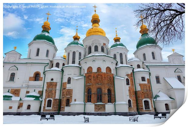 The famous St. Sophia Cathedral in Kyiv in the winter against the blue cloudy sky Print by Sergii Petruk