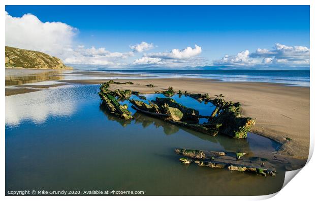 Low tide wreck Print by Mike Grundy