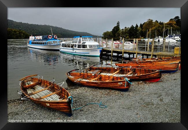 Boats at Bowness on Windermere Cumbria  Framed Print by Diana Mower