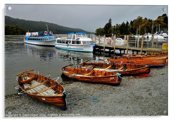 Boats at Bowness on Windermere Cumbria  Acrylic by Diana Mower