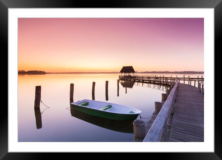 Jetty and Boat at Sunrise Framed Mounted Print by Arterra 