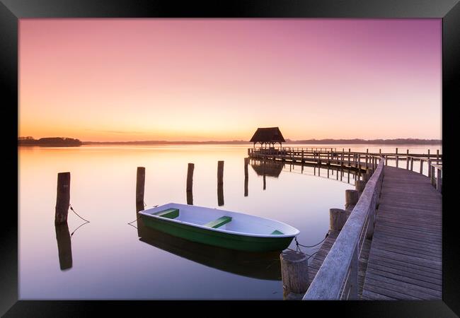 Jetty and Boat at Sunrise Framed Print by Arterra 