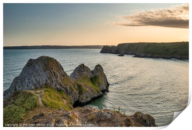 Beautiful peaceful Summer evening sunset beach landscape image at Three Cliffs Bay in South Wales  Print by Matthew Gibson