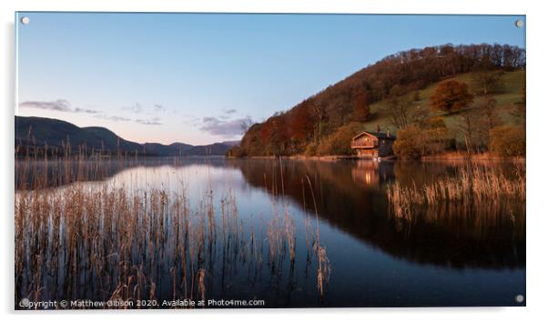 Epic vibrant sunrise Autumn Fall landscape image of Ullswater in Lake District with golden sunlight Acrylic by Matthew Gibson