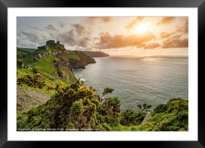 Beautiful evening sunset landscape image of Valley of The Rocks in Devon England Framed Mounted Print by Matthew Gibson