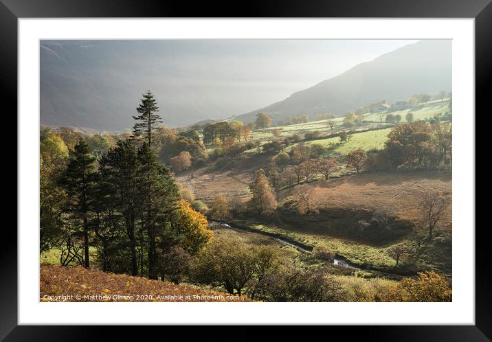 Beautiful Autumn Fall sunrise foggy landscape image over countryside in Lake District in England Framed Mounted Print by Matthew Gibson