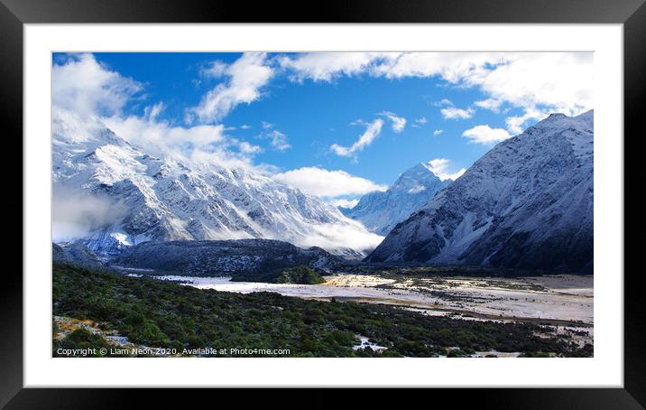 Mount Cook Valley Framed Mounted Print by Liam Neon