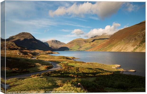 Beautiful late Summer landscape image of Wasdale Valley in Lake District, looking towards Scafell Pike, Great Gable and Kirk Fell mountain range Canvas Print by Matthew Gibson