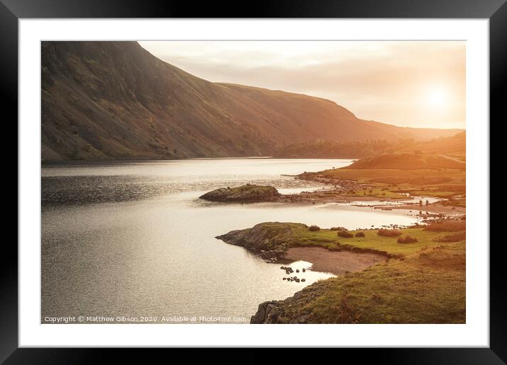 Beautiful sunset landscape image of Wast Water and mountains in Lkae District in Autumn in England Framed Mounted Print by Matthew Gibson