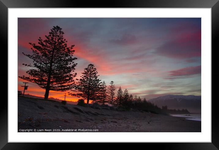 kaikoura Beach Sunset Framed Mounted Print by Liam Neon