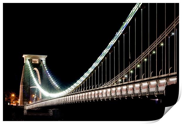 Clifton Suspension Bridge illuminated at night Print by Steve Hyde