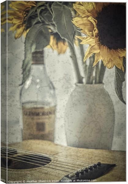 Sunflowers and Guitar Canvas Print by Heather Sheldrick