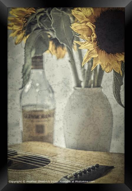 Sunflowers and Guitar Framed Print by Heather Sheldrick