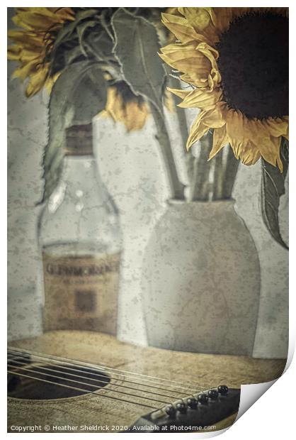 Sunflowers and Guitar Print by Heather Sheldrick