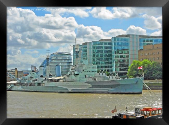 HMS Belfast and City Hall, London Framed Print by Laurence Tobin