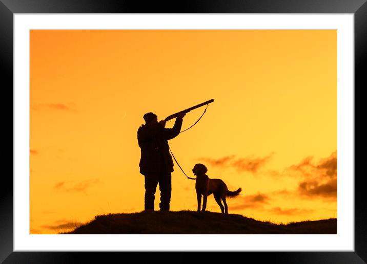 Hunter with Dog at Sunset Framed Mounted Print by Arterra 