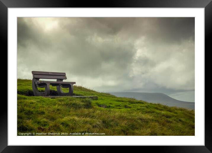 Bench overlooking Pendle Hill in Lancashire Framed Mounted Print by Heather Sheldrick