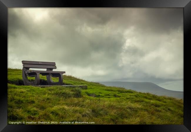 Bench overlooking Pendle Hill in Lancashire Framed Print by Heather Sheldrick