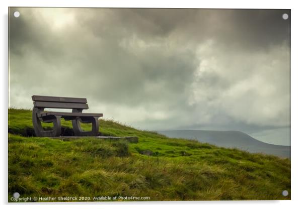 Bench overlooking Pendle Hill in Lancashire Acrylic by Heather Sheldrick