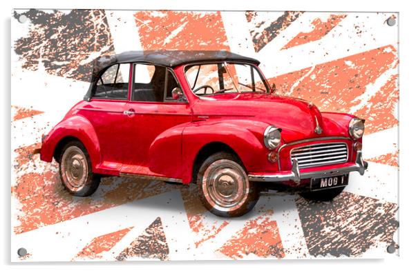 Classic Red British Morris Minor Car Acrylic by Heather Sheldrick
