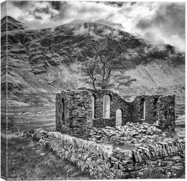 The ruined miner's chapel at Cwmorthin Canvas Print by Clive Ingram
