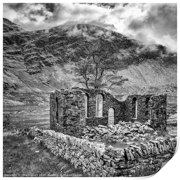 The ruined miner's chapel at Cwmorthin Print by Clive Ingram