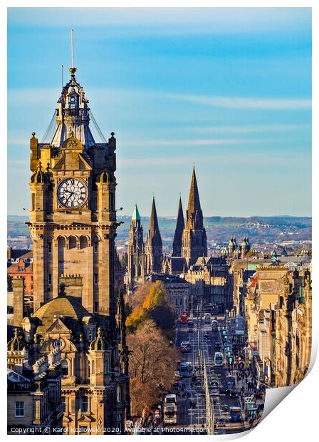 Princes Street and Balmoral Hotel Clock Tower in Edinburgh Print by Karol Kozlowski