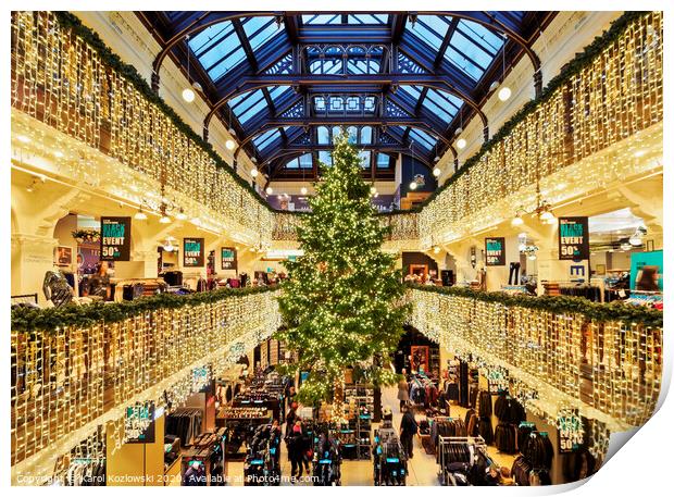 Christmas Decorations in the Jenners Department Store in Edinburgh Print by Karol Kozlowski