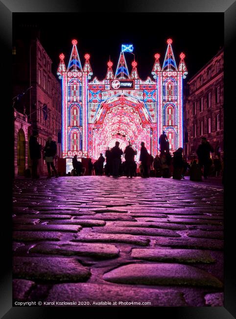 Virgin money Street of Light in Edinburgh Framed Print by Karol Kozlowski