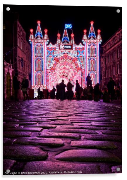 Virgin money Street of Light in Edinburgh Acrylic by Karol Kozlowski